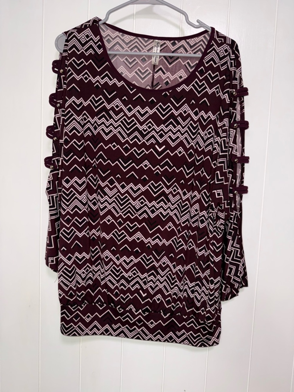 Perseption Burgundy Geometric Cold-Shoulder Top